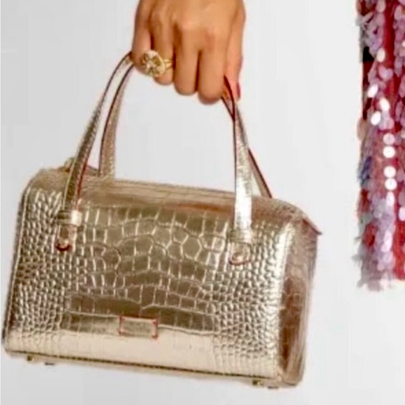 Frances Valentine Gold Crocodile-Embossed Satchel - Picture 4 of 6